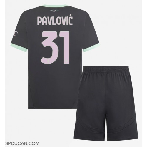 Dječji Nogometni Dres AC Milan Strahinja Pavlovic #31 Rezervni 2024-25 Kratak Rukav (+ Kratke hlače)